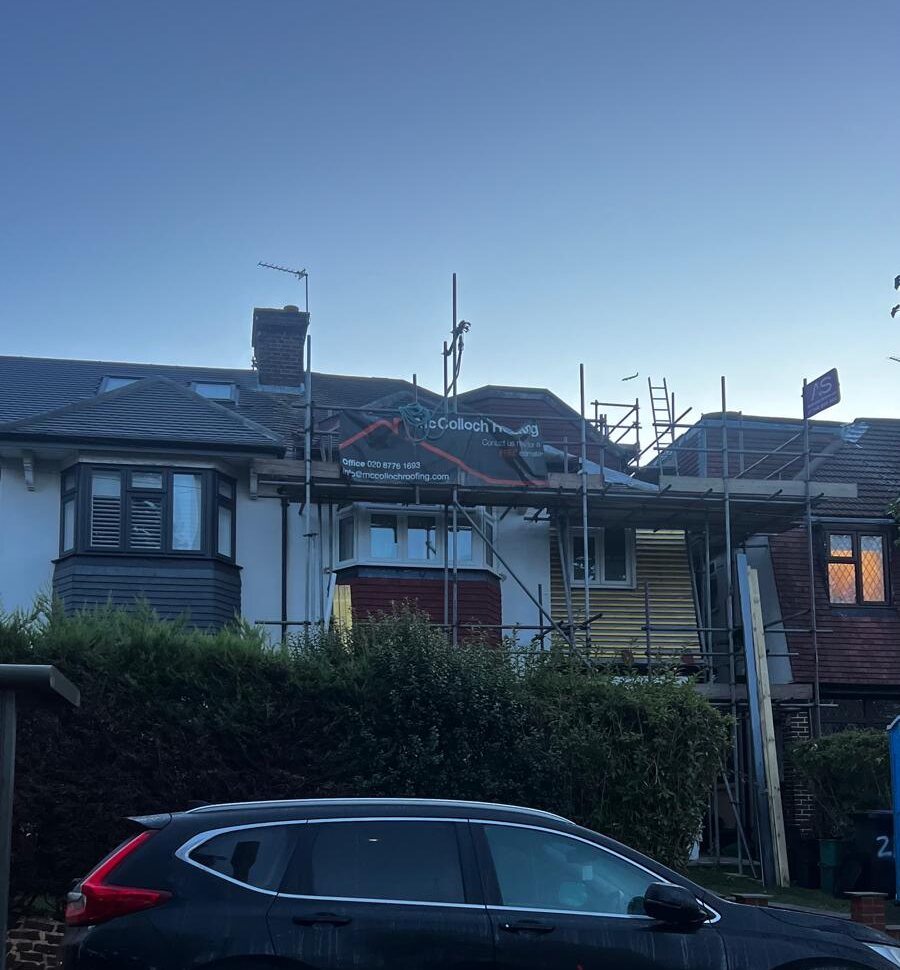 Roofing Scaffold on a Semi Detached House, Beckenham - Armstrong Scaffolding Roofing scaffold to the right hand half of a semi detached pair in Beckenham